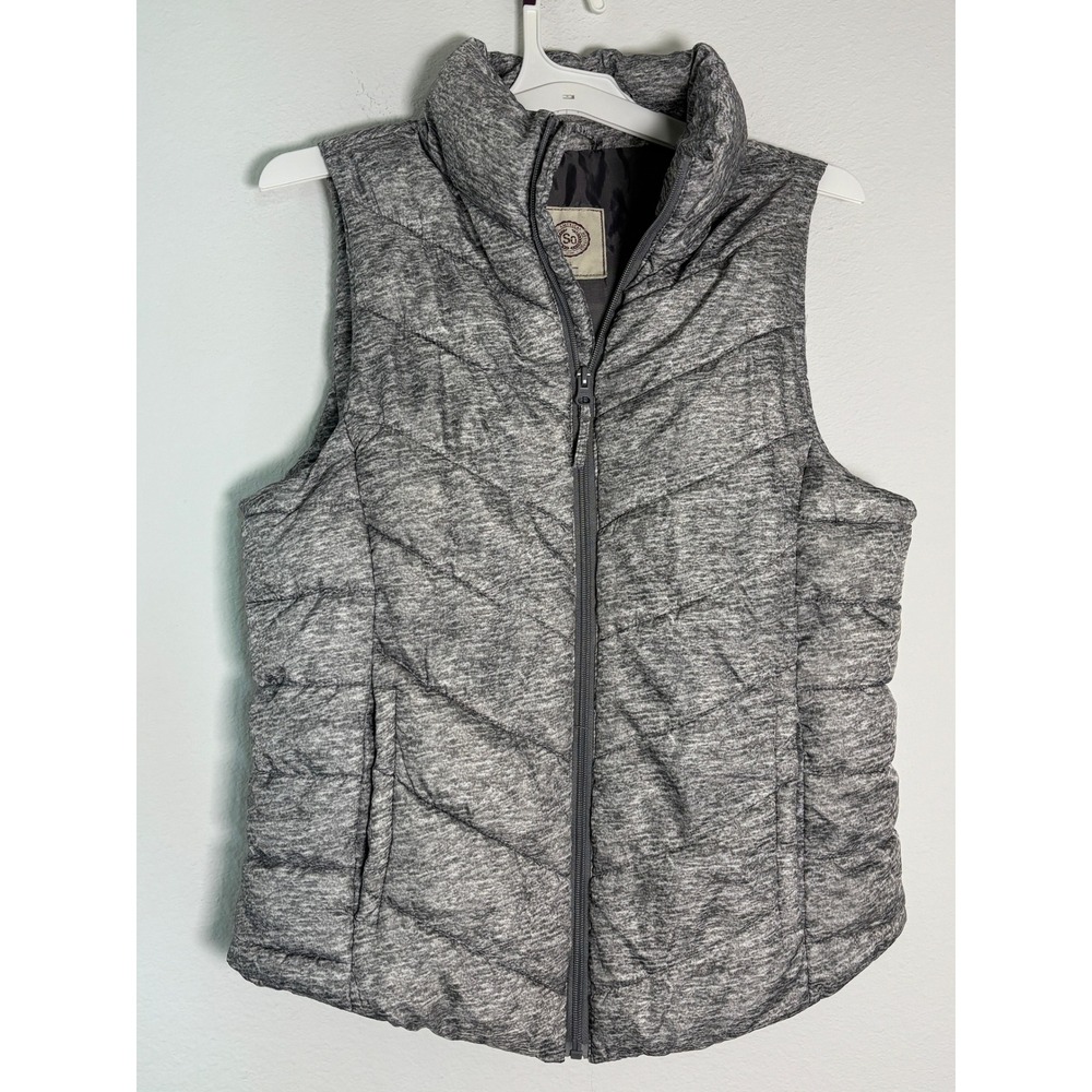 SO Authentic American Heritage Heather Grey Puffer Vest Chevron Quilted Large
